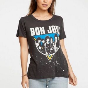 Chaser Bon Jovi Band Graphic T-Shirt distressed Medium women’s short sleeve tee